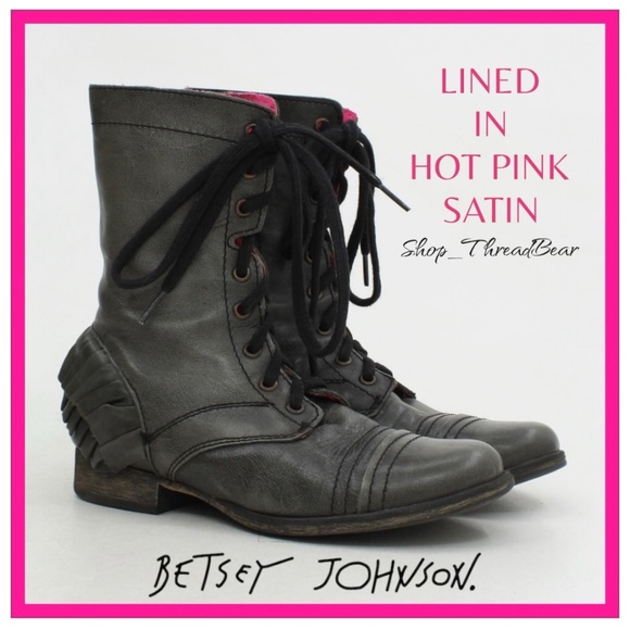 EUC. [Betsey Johnson] Vintage Convertible Gray Leather Biker Boots + Pink | 7.5 - Picture 1 of 14